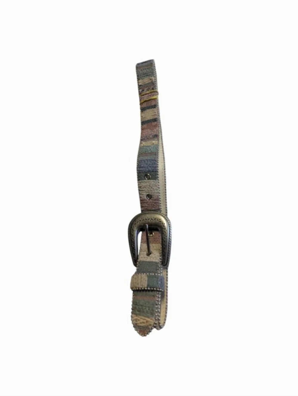 Women's Elite Striped Pastel Fabric Belt with Decorative Silver Buckle
